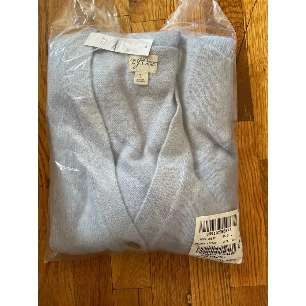 J. Crew Alpaca-blend V-neck cardigan Heather Sky Blue NWT size Large